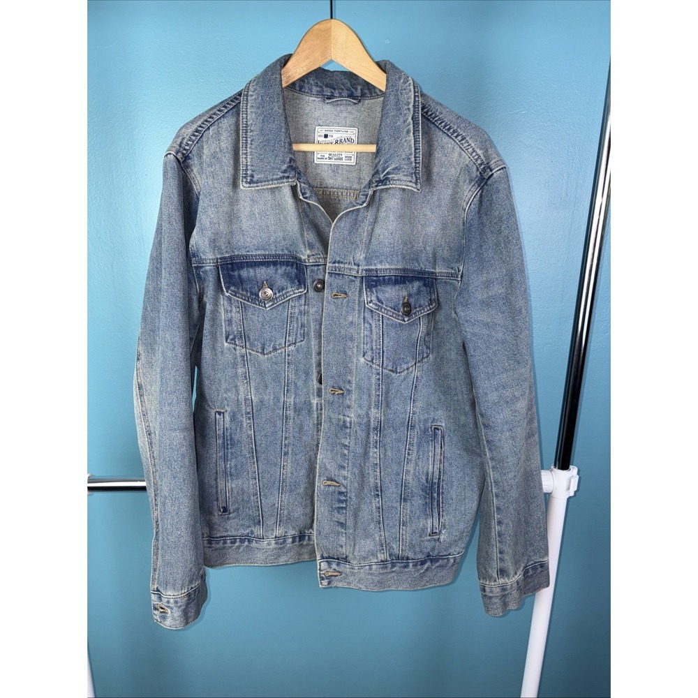 Lucky Brand Men's Blue Jean Jacket Button Accents Collared Short Casual Size L